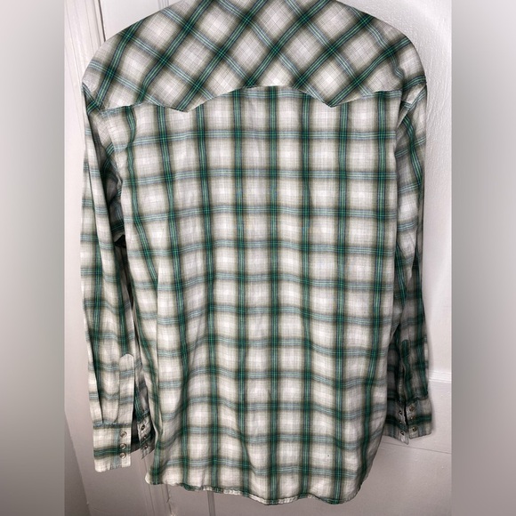 WRANGLER Western Pearl Snap Button Green Plaid Shirt - Picture 9 of 9